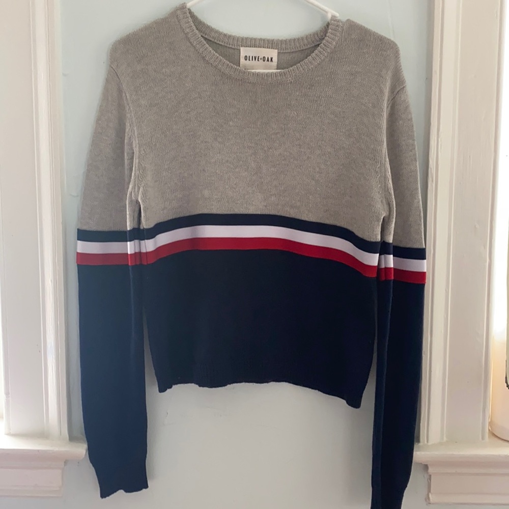 Cute red,white and blue stripped sweater.